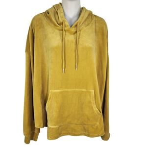 Joan Vass Women's Velour Hoodie Pullover Size Large Gold Kangaroo Pocket Spandex